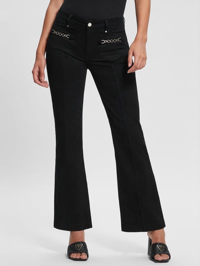 Guess Sateen Chain Sexy Bootcut Pants - Black