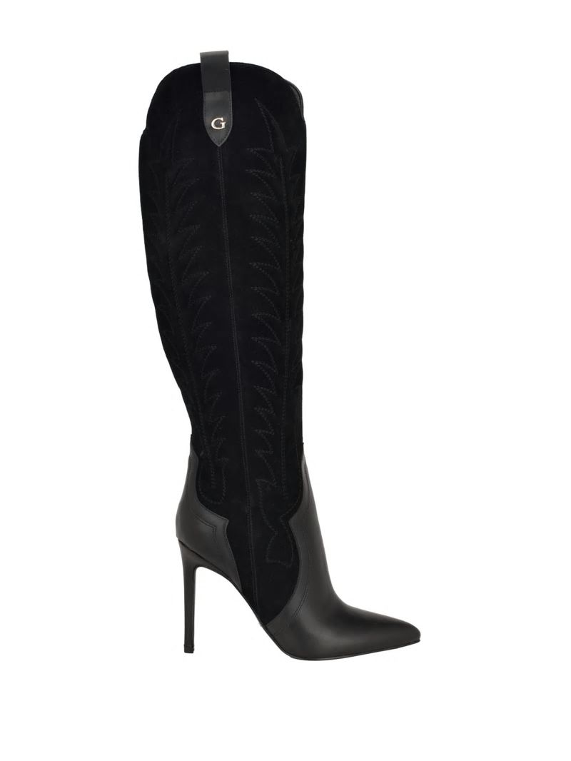 Guess Skylia Over-the-Knee Suede Western Boots - Black 001