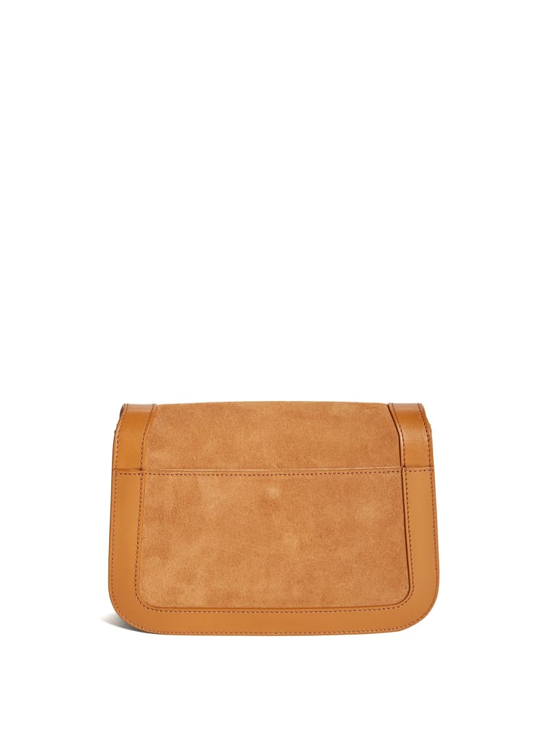 Guess Thea Mini Flap Leather Crossbody - Cognac