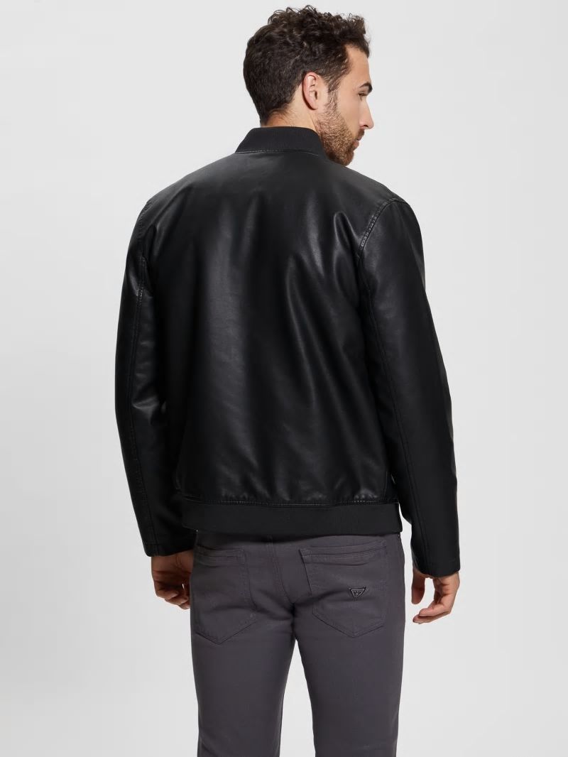 Guess Faux-Leather Aviator Jacket - Black