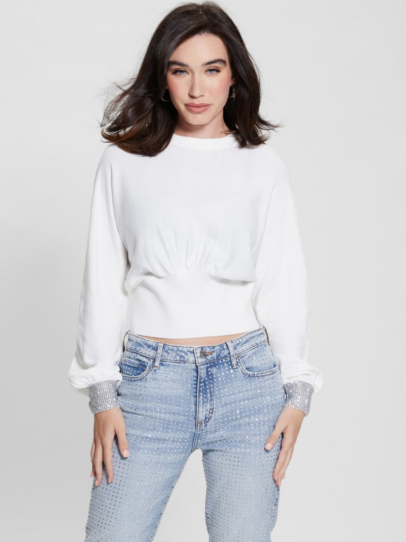 Guess Eco Posa Bling Cuff Sweater - Dove White/Silver