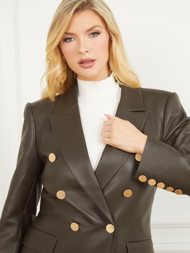 Guess Vixen Faux-Leather Blazer - 344 Olive Branch