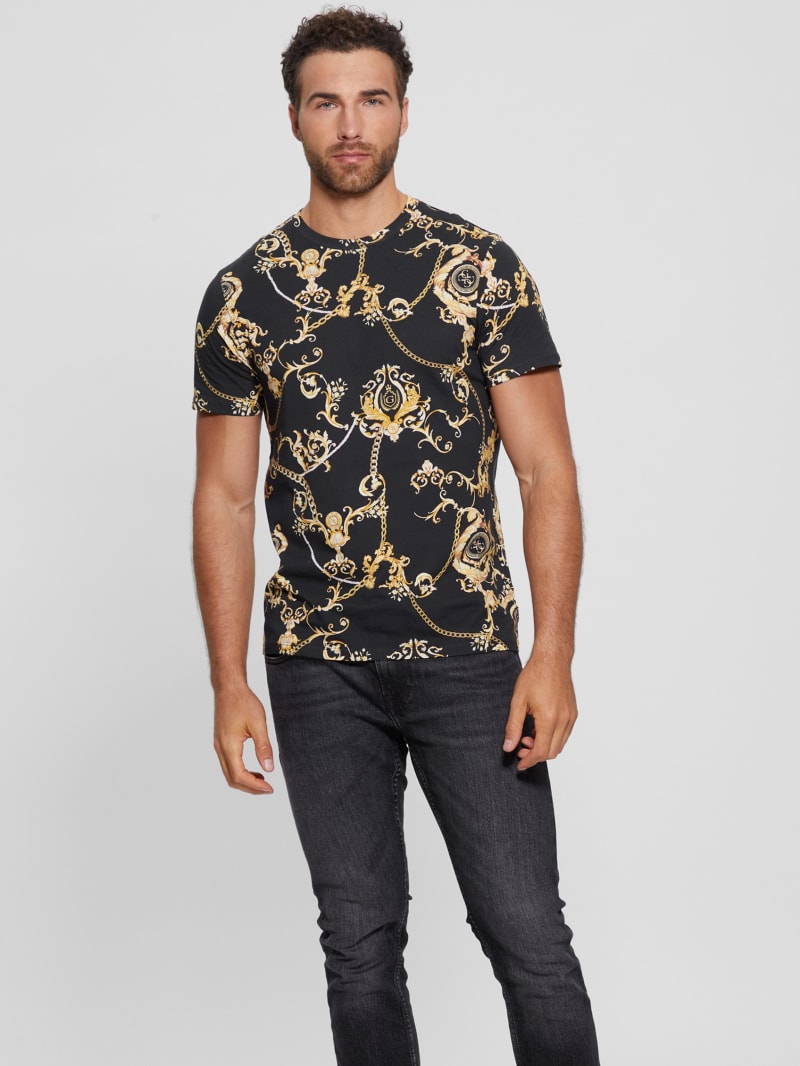 Guess Eco Gold Chain Tee - Gold Chain Logo