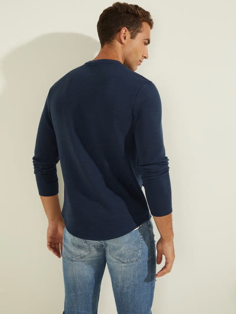 Guess Textured Jersey Long-Sleeve Tee - Silk Blue