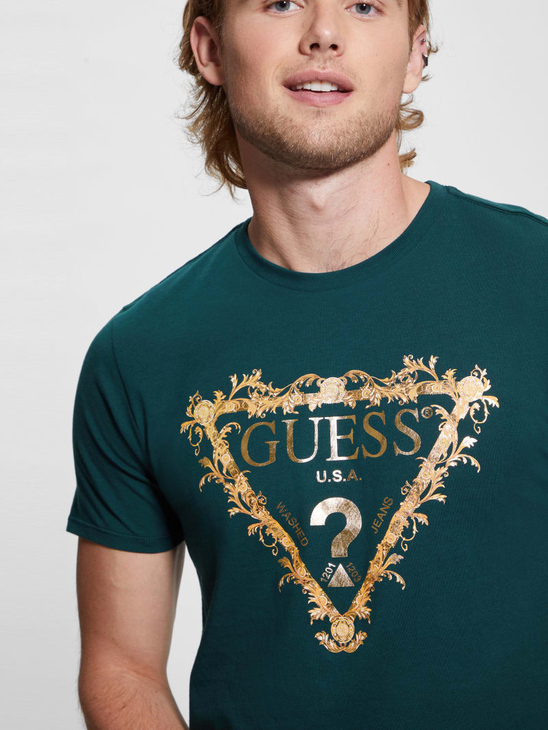 Guess Logo Tri-Scroll Tee - Dark Jade