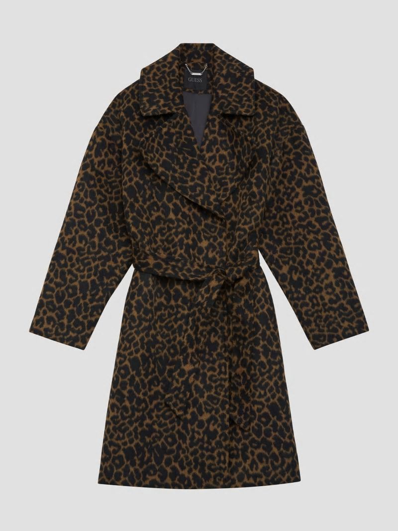 Guess Eco Patrizia Belted Coat - Leopard Brown