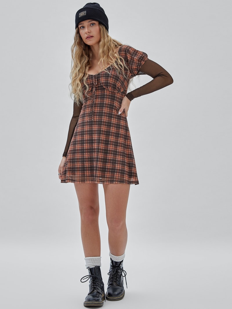 Guess GUESS Originals Mesh Plaid Dress - Multi Color Plaid