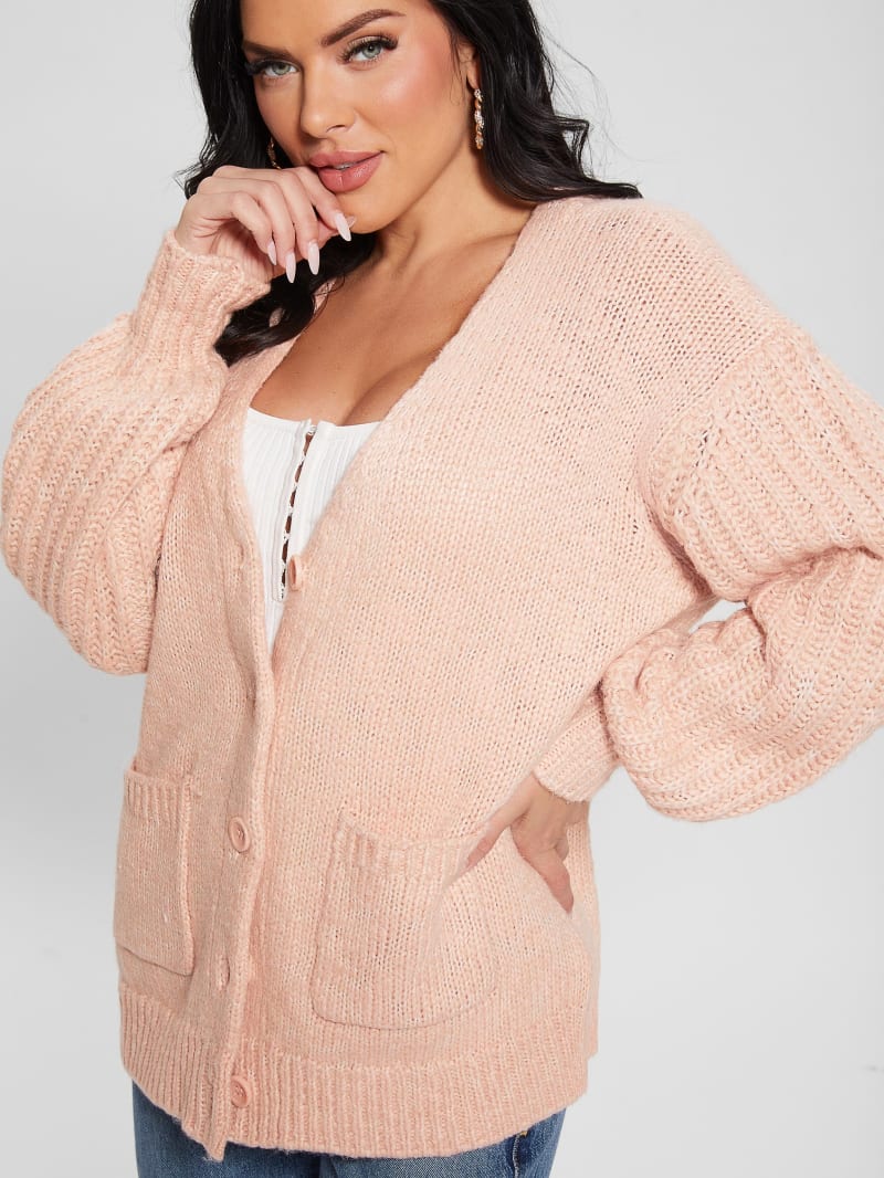 Guess Eco Hiro Knit Cardigan Sweater - Smooth Pink Multi