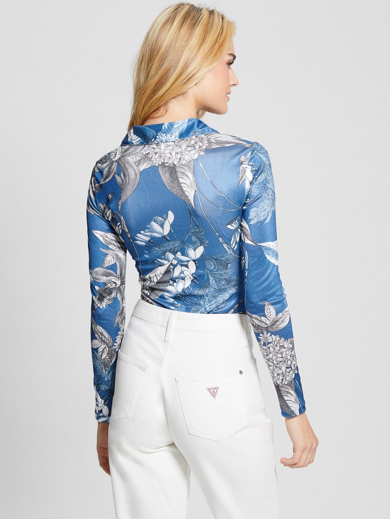 Guess Milana Shirred Printed Blouse - Phantom Flora Print