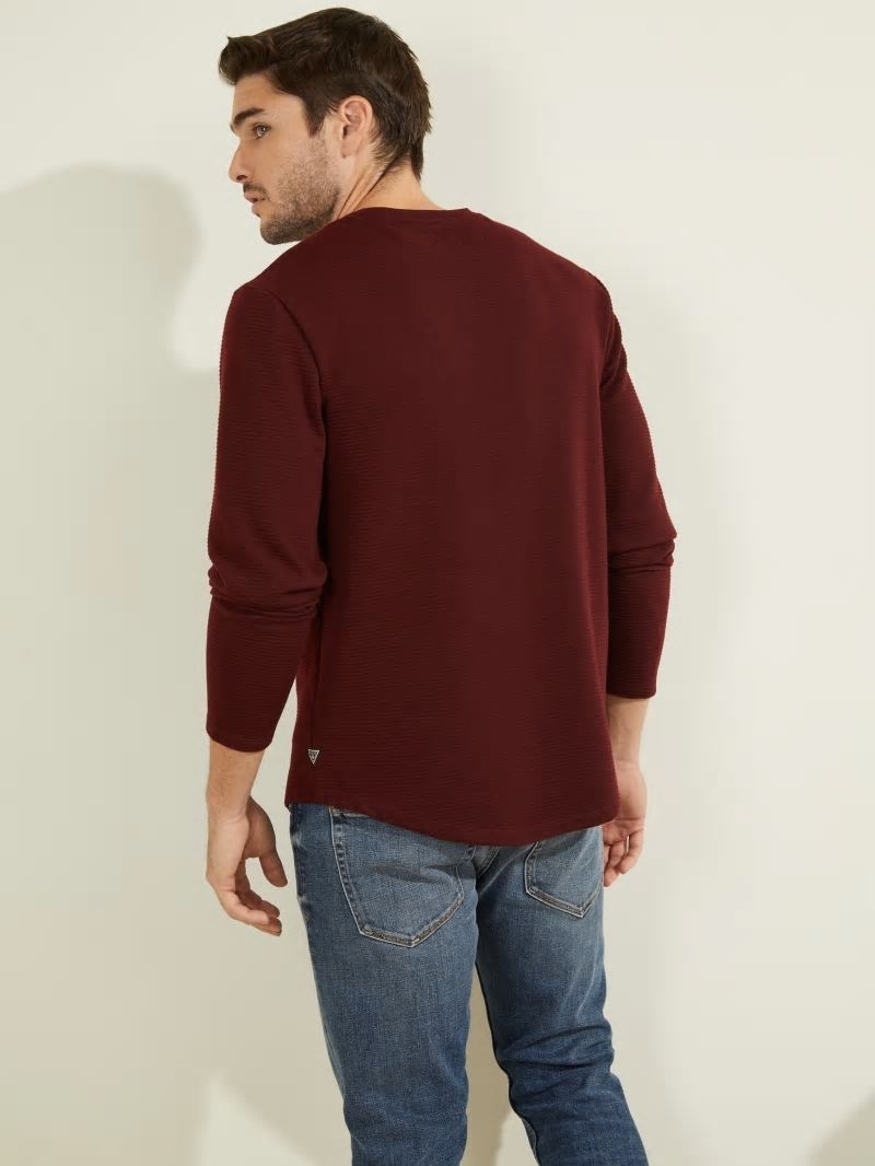 Guess Textured Jersey Long-Sleeve Tee - Vino