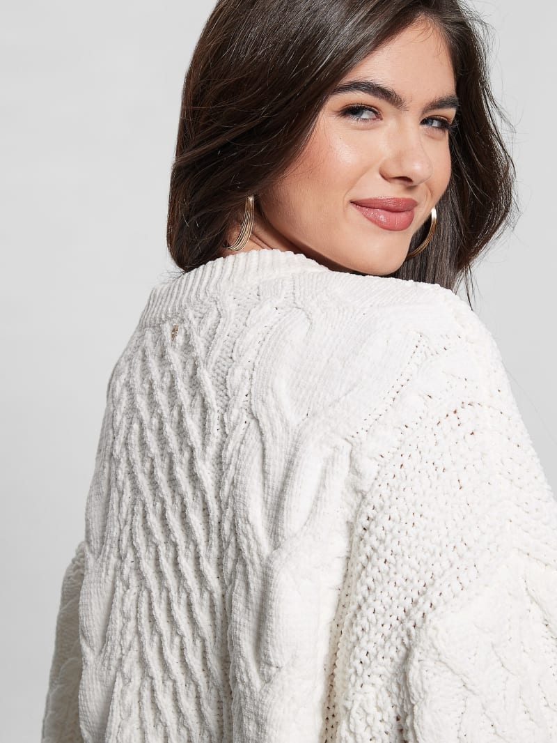 Guess Aki Chenille Cable-Knit Sweater - Dove White Multi