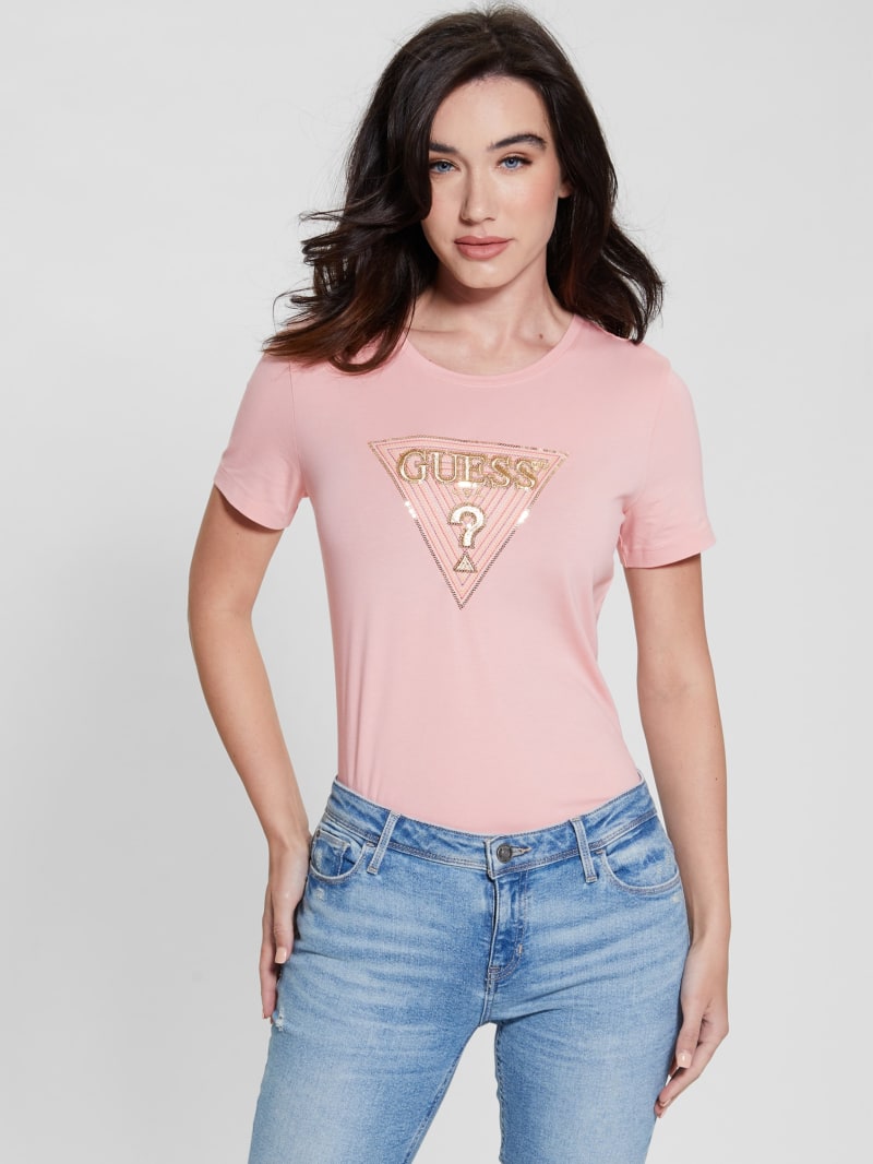 Guess Eco Multi-Tone Sequin Logo Tee - Smooth Pink