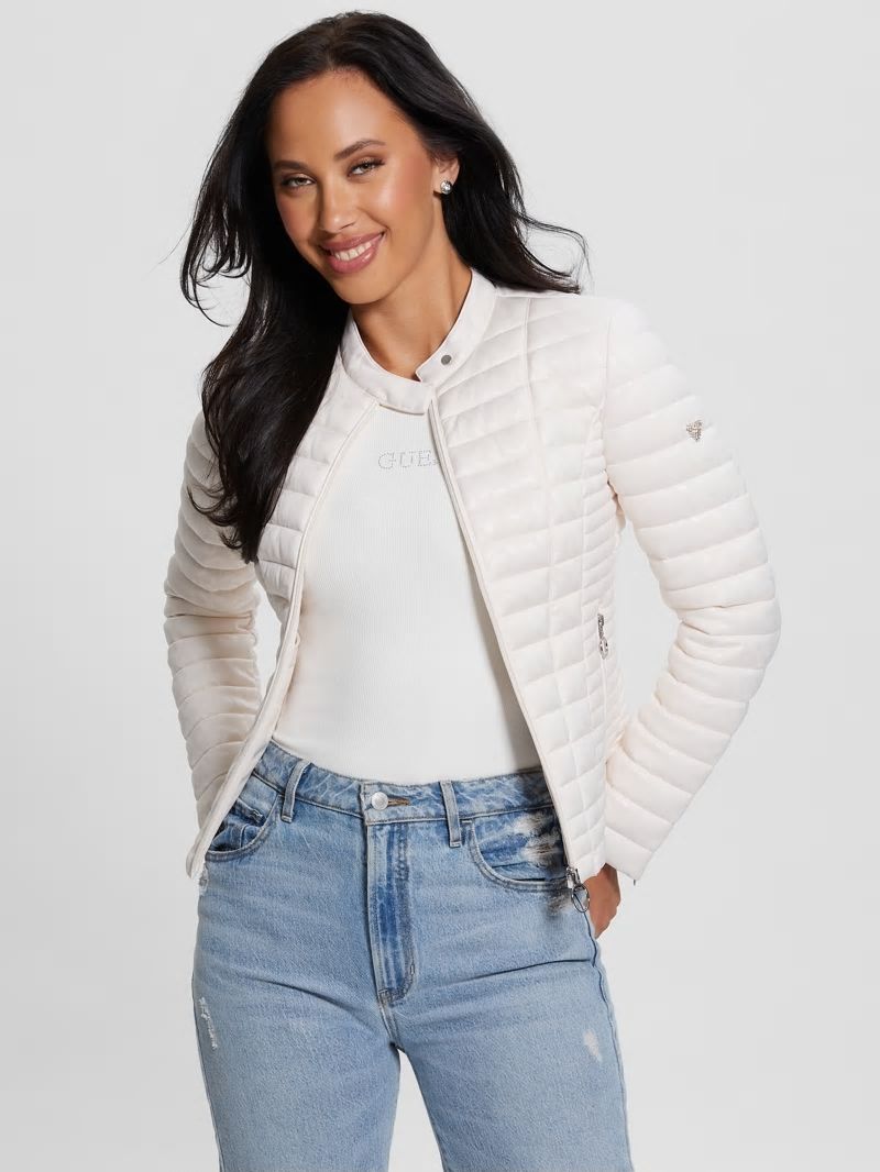 Guess Vona Quilted Logo Jacket - Parchment Tone