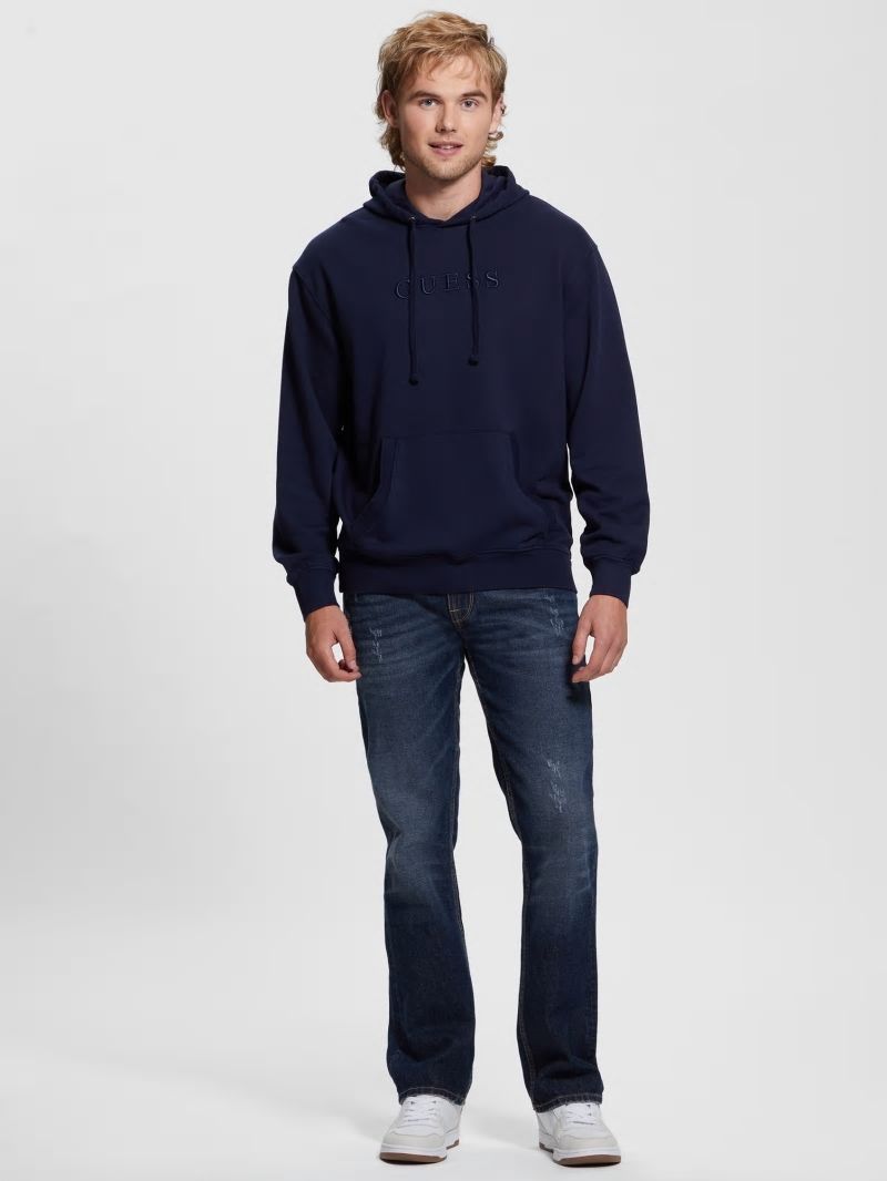 Guess Finch Terry Logo Hoodie - Smart Blue Multi