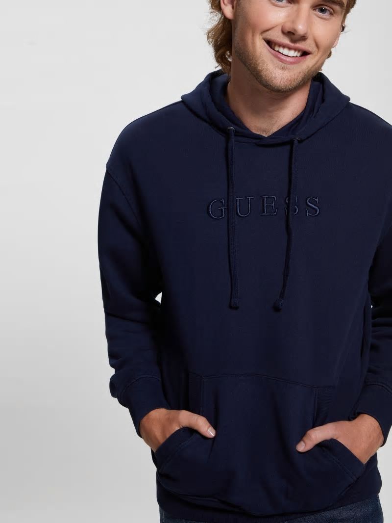 Guess Finch Terry Logo Hoodie - Smart Blue Multi