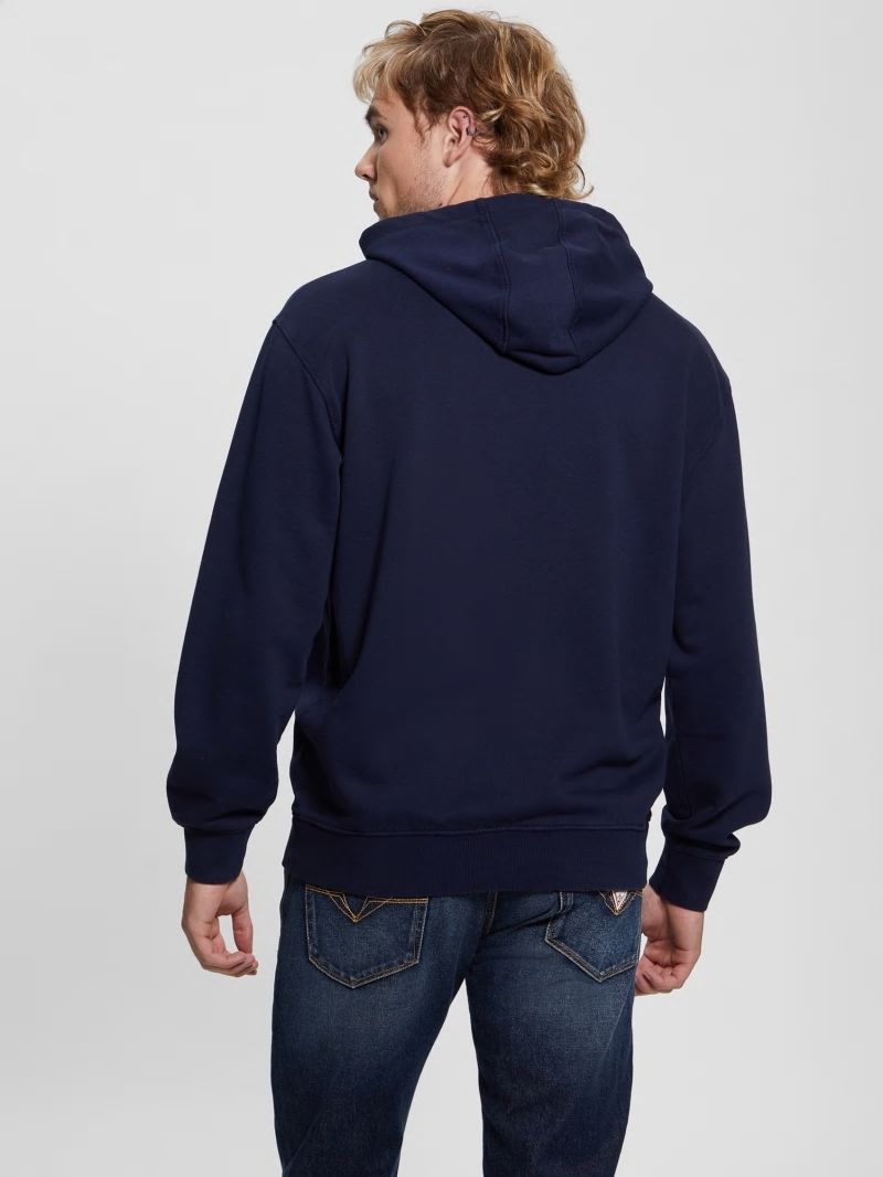 Guess Finch Terry Logo Hoodie - Smart Blue Multi