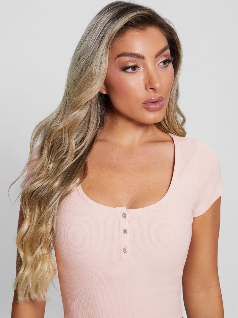 Guess Eco Karlee Henley Tee - Dolly Pink