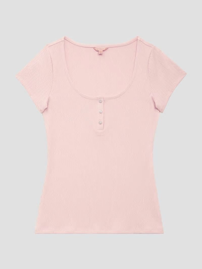 Guess Eco Karlee Henley Tee - Dolly Pink