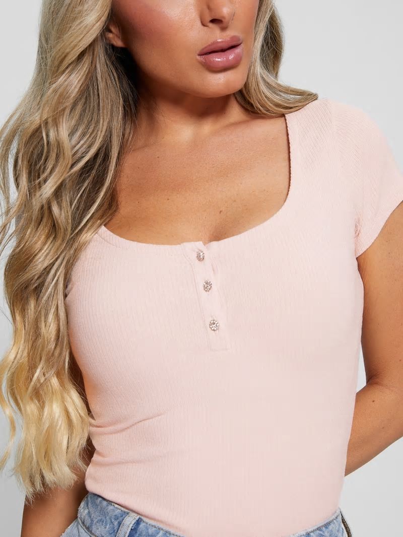 Guess Eco Karlee Henley Tee - Dolly Pink