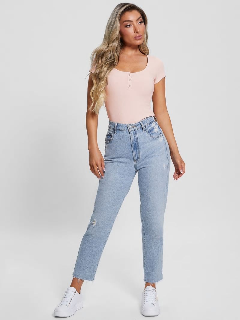 Guess Eco Karlee Henley Tee - Dolly Pink