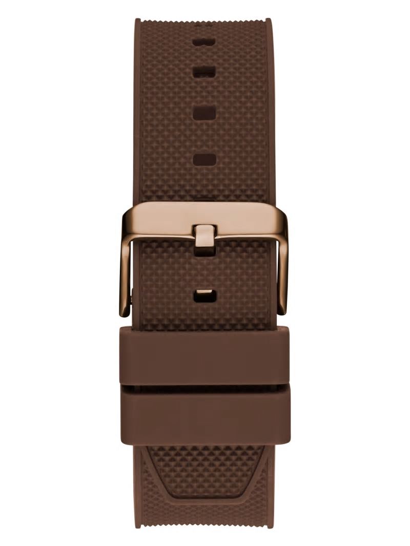 Guess Textured Brown Silicone Multifunction Watch - Brown Leather