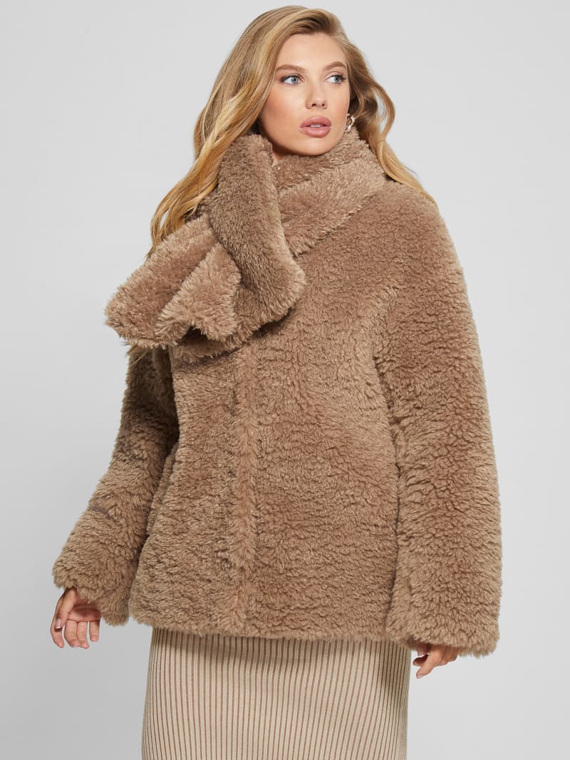 Guess Rebecca Scarf Teddy Jacket - Wet Sand