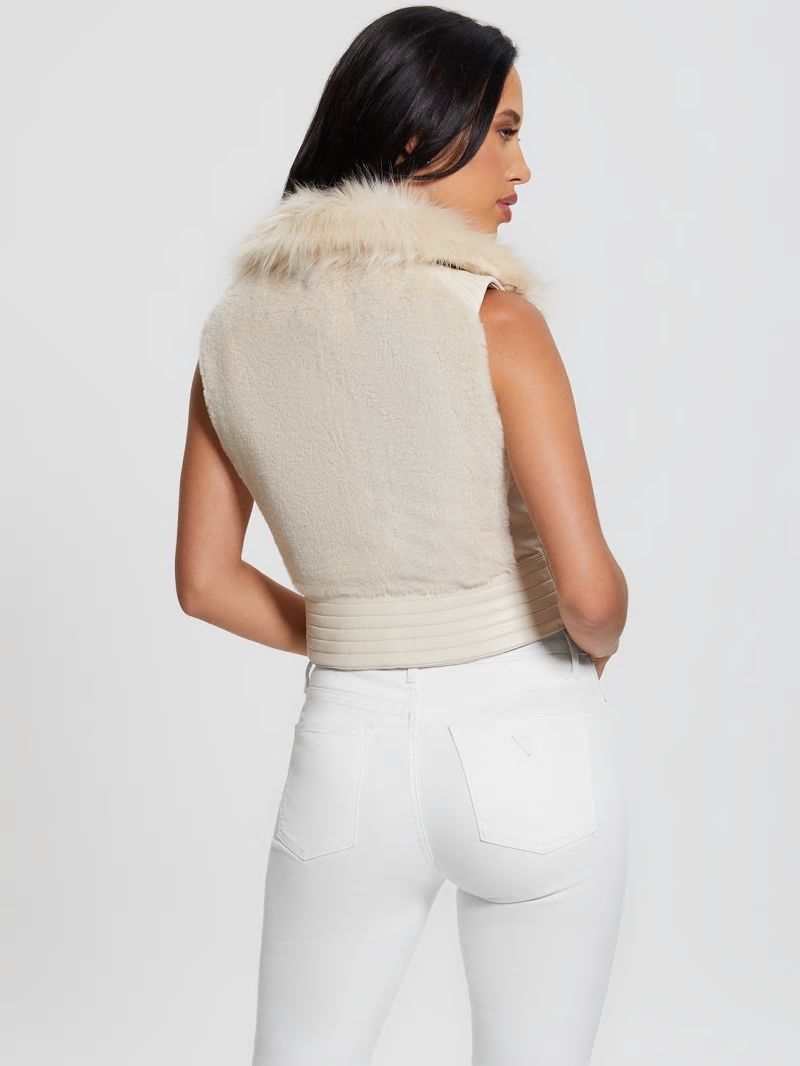 Guess Jodie Faux-Fur Vest - Pearl Oyster Multi