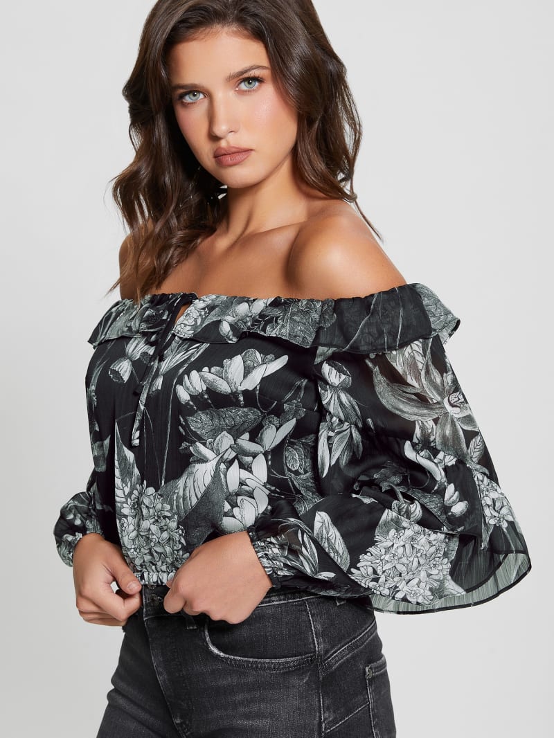 Guess Eco Shani Off-the-Shoulder Top - Phantom Flora Print Black