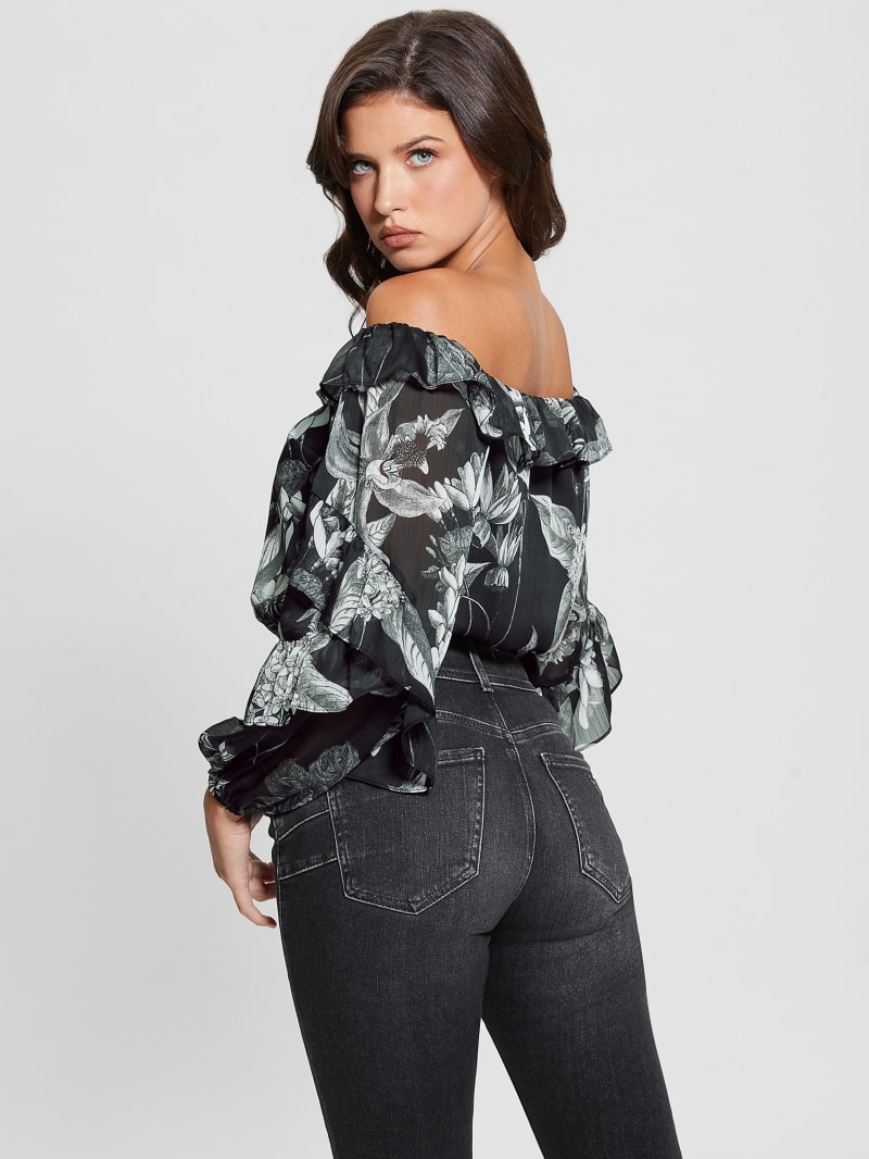 Guess Eco Shani Off-the-Shoulder Top - Phantom Flora Print Black