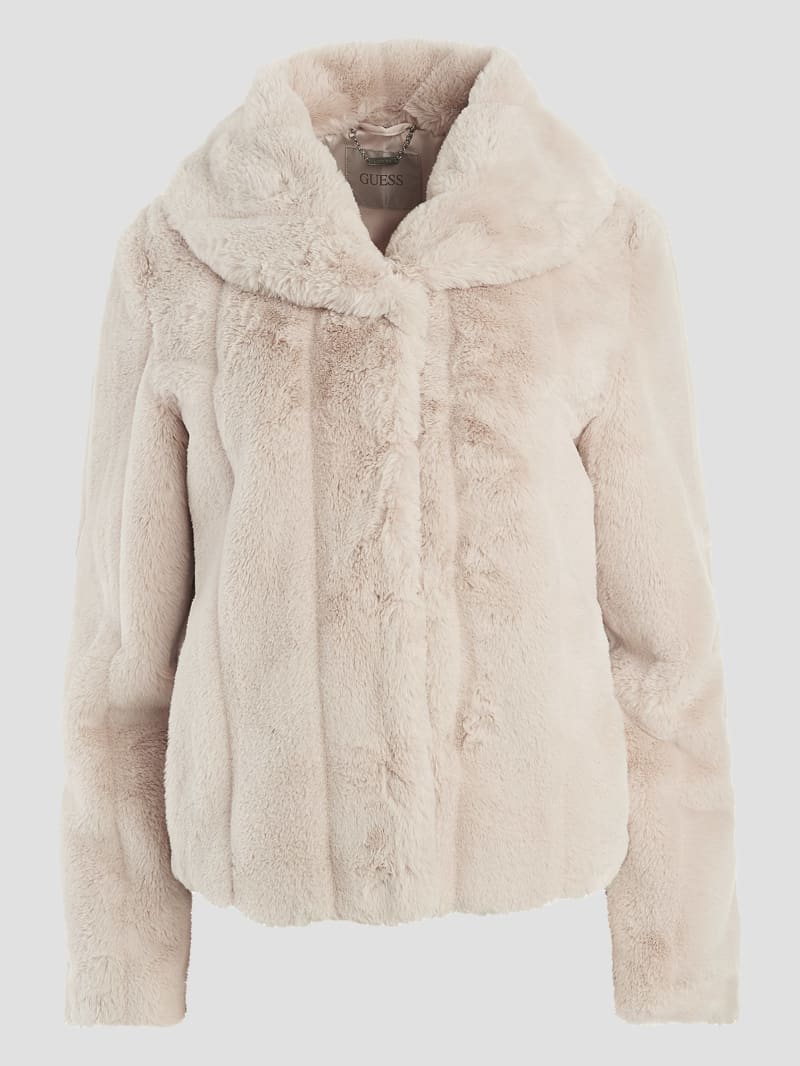 Guess Sophy Faux-Fur Jacket - Pearl Oyster