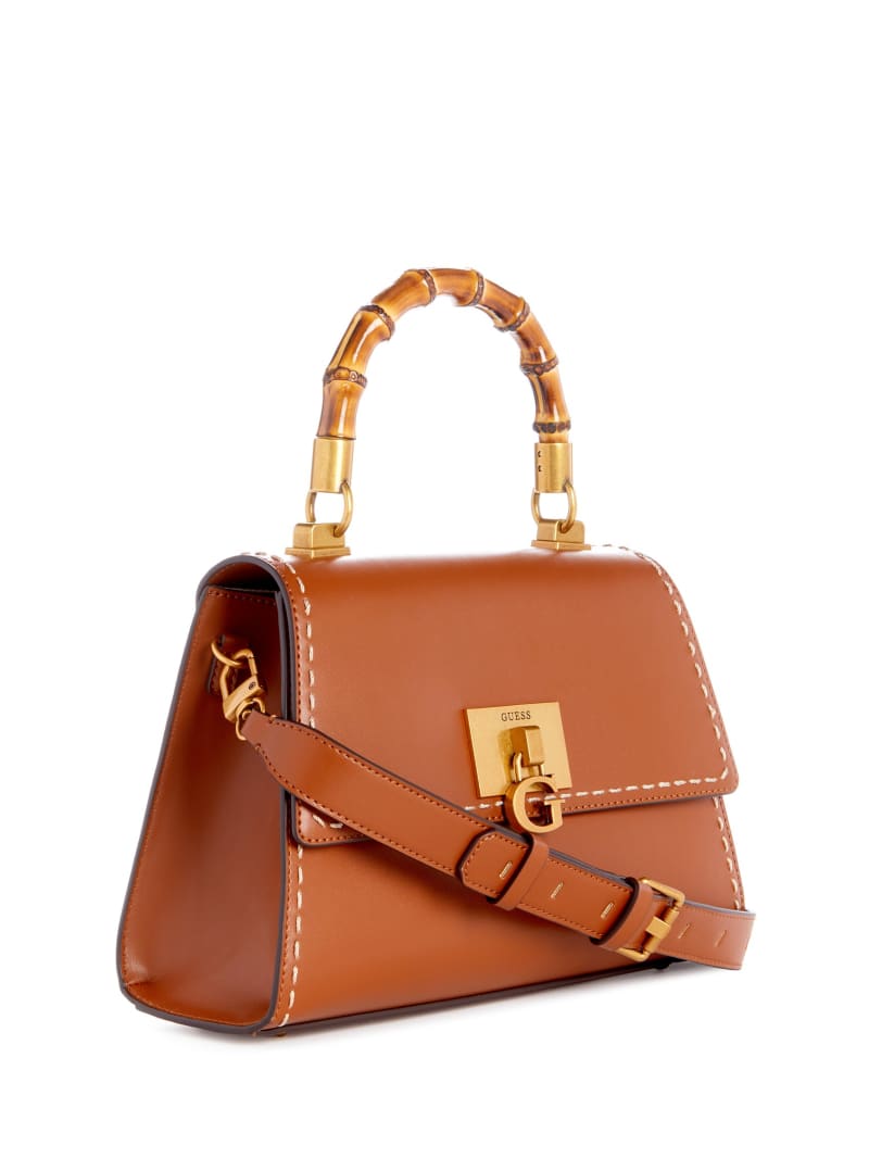 Guess Stephi Bamboo Handle Mini Satchel - Cognac