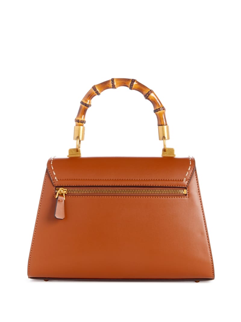 Guess Stephi Bamboo Handle Mini Satchel - Cognac