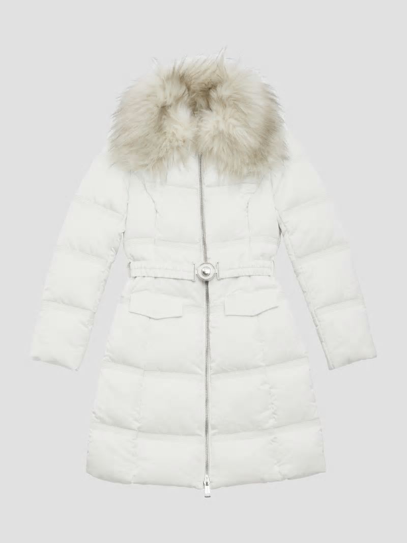 Guess Eco Marisol Belted Puffer Coat - Salt White