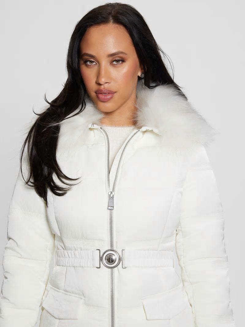 Guess Eco Marisol Belted Puffer Coat - Salt White