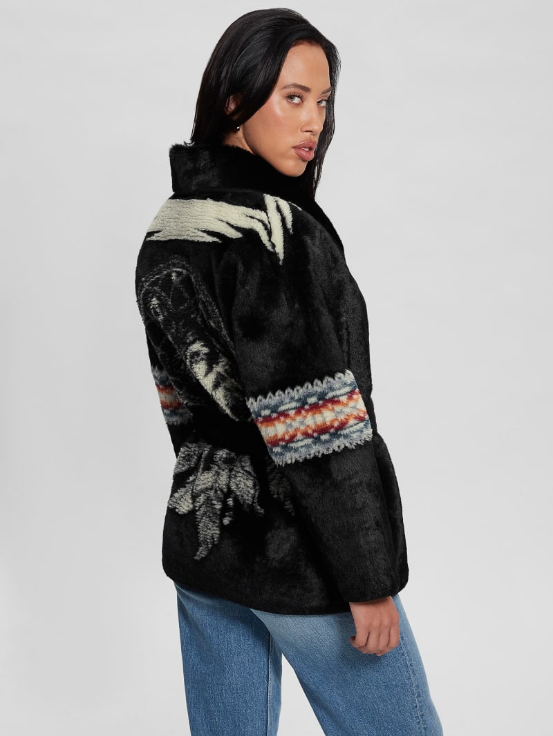 Guess Carlotta Faux-Fur Wrap Jacket - Black