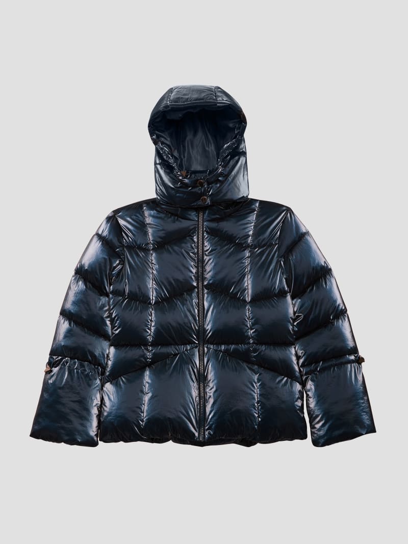 Guess Paloma Nylon Puffer Hooded Jacket - Navy Fiord Multi