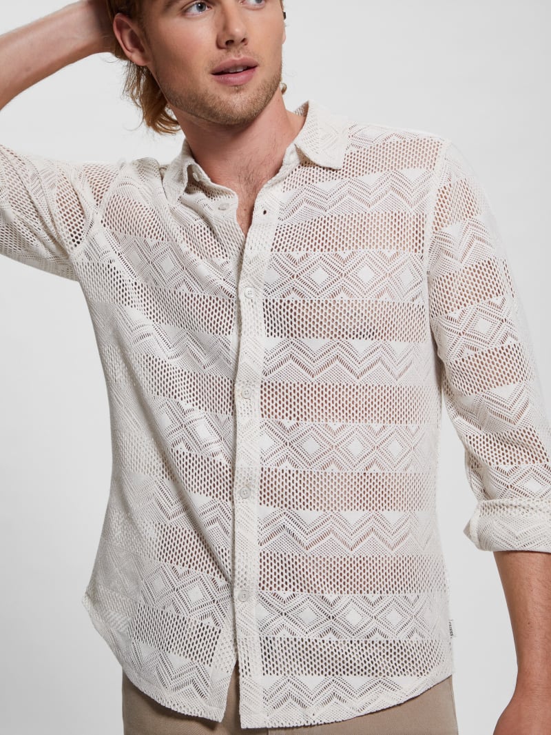 Guess Geo Crochet Shirt - Muted Stone