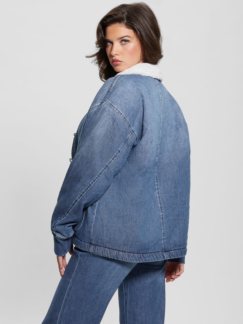 Guess Lana Sherpa-Lined Denim Jacket - Noka Wash