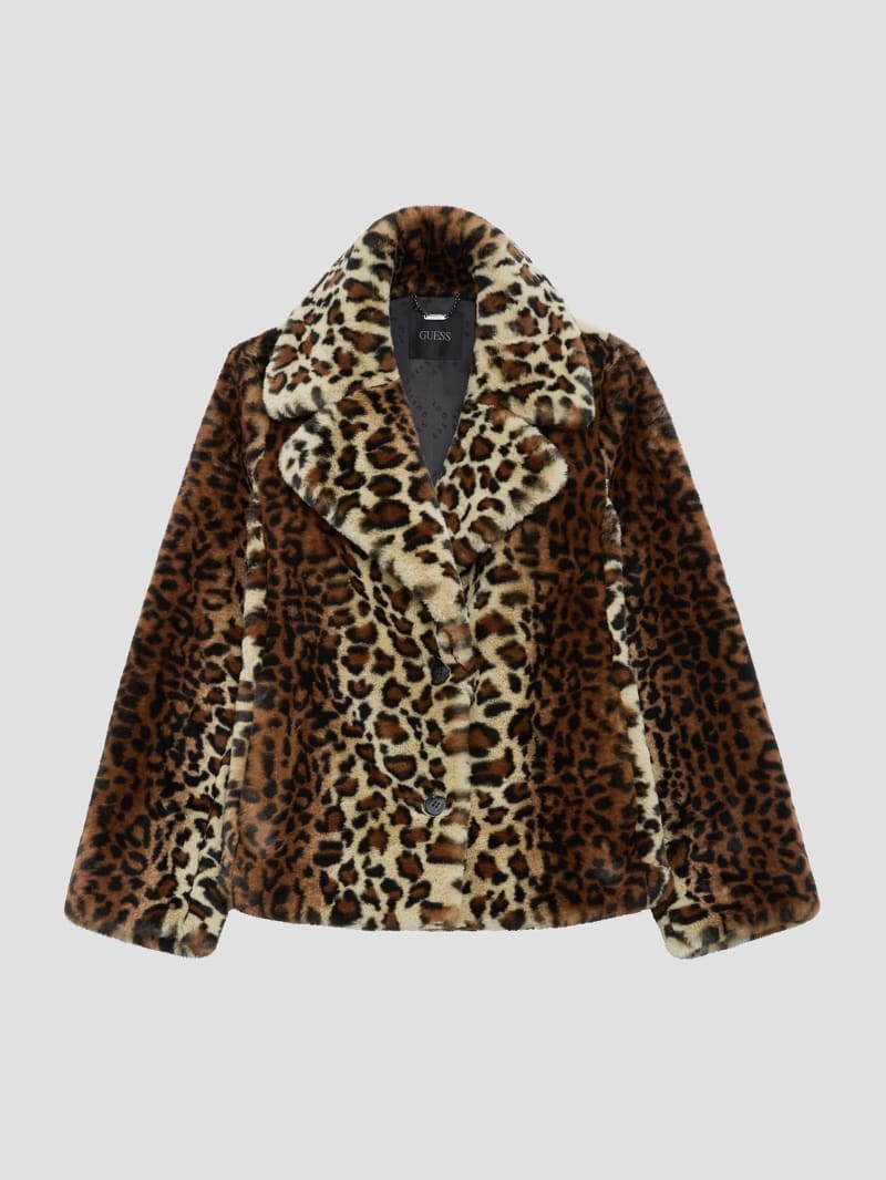 Guess Denise Leopard Coat - Natural Leo Combo