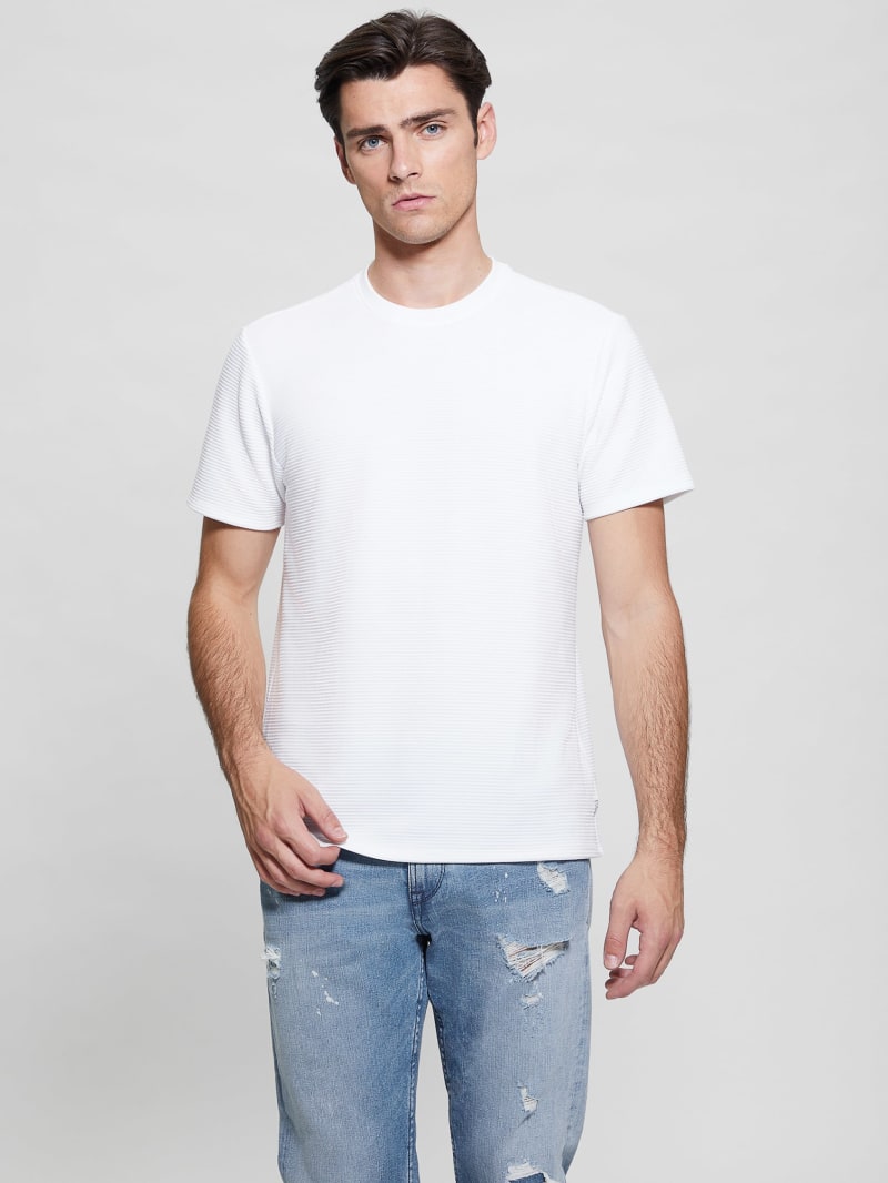 Guess Textured Stripe Tee - Pure White