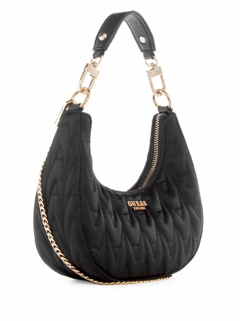 Guess Golden Rock Mini Crescent Hobo Bag - Black Floral Print