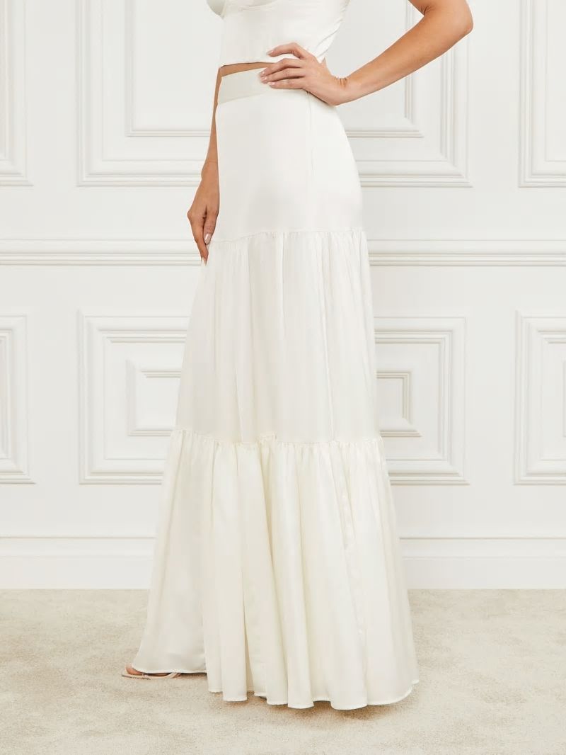 Guess Susanne Satin Maxi Skirt - Pale Pearl