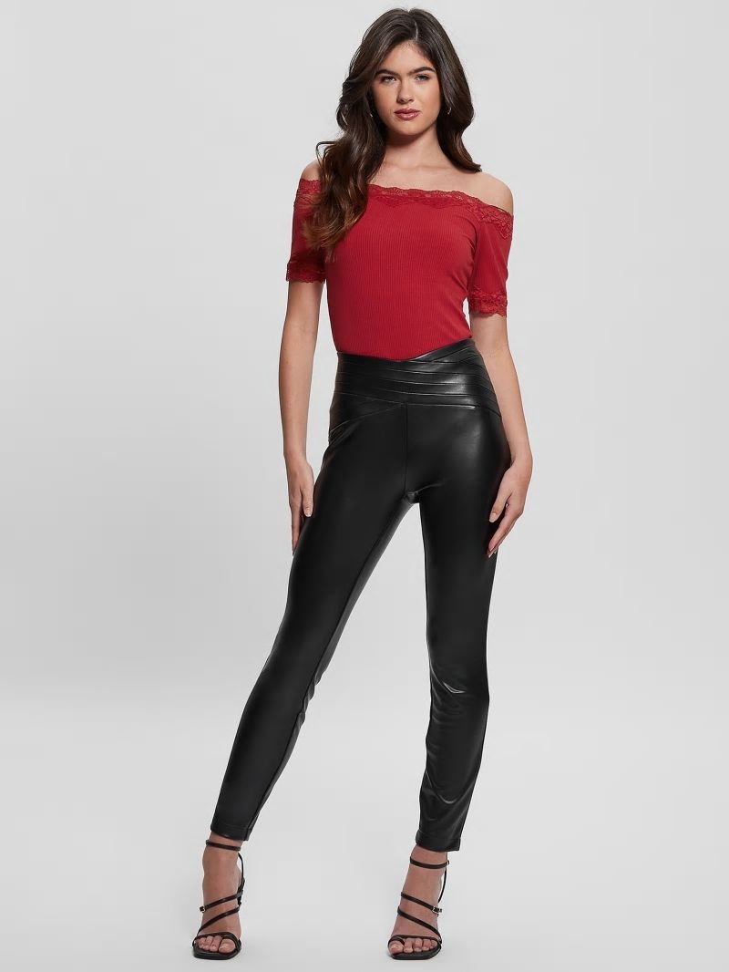 Guess Mei Lace Off-the-Shoulder Top - Chili Red