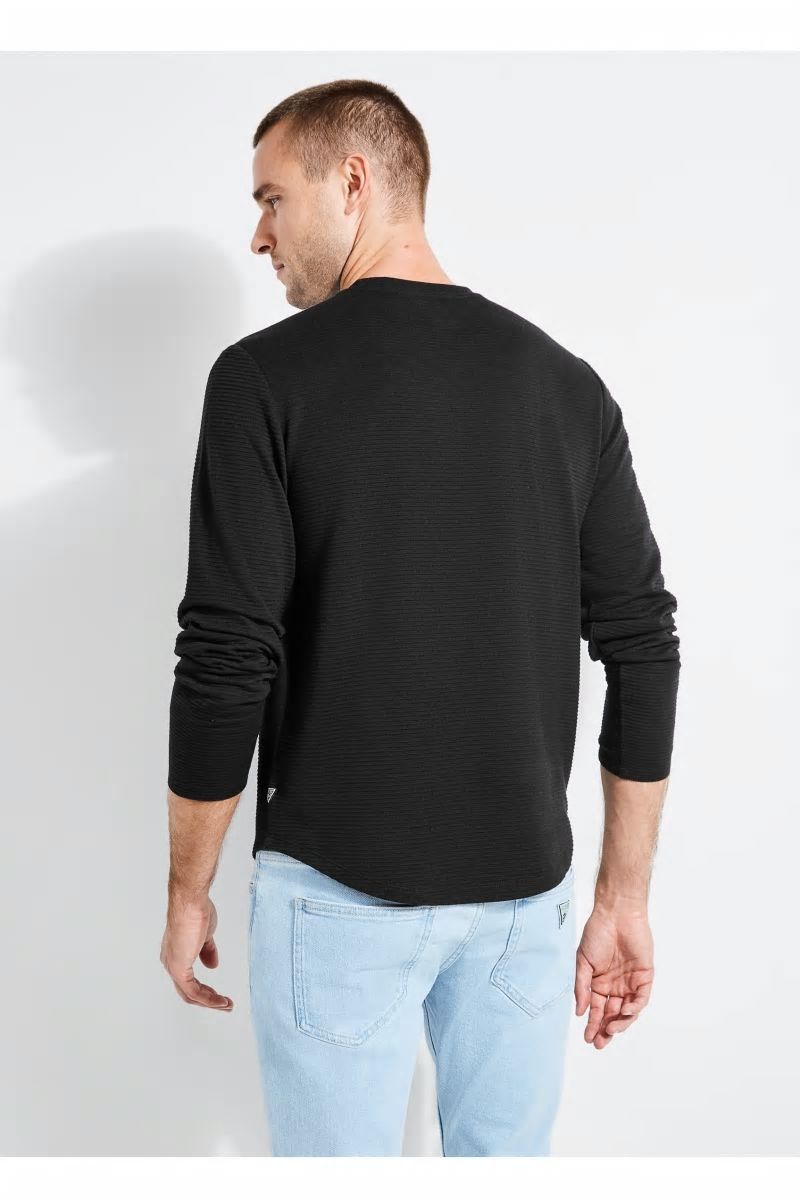 Guess Textured Jersey Long-Sleeve Tee - Jet Black