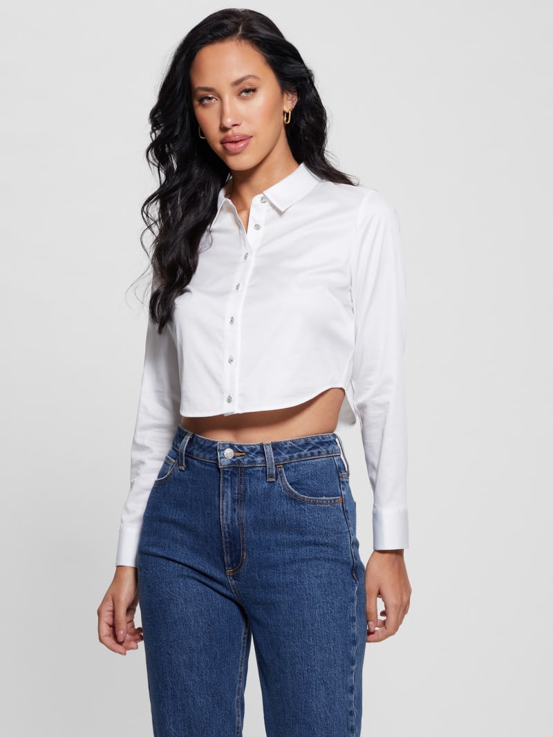 Guess Sami Cropped Button-Up Top - Pure White