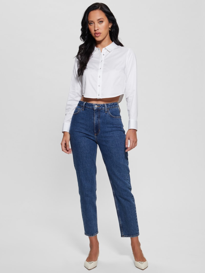 Guess Sami Cropped Button-Up Top - Pure White