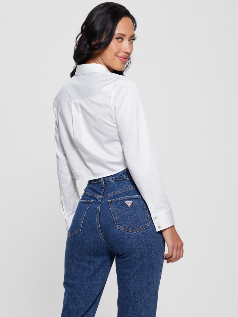 Guess Sami Cropped Button-Up Top - Pure White