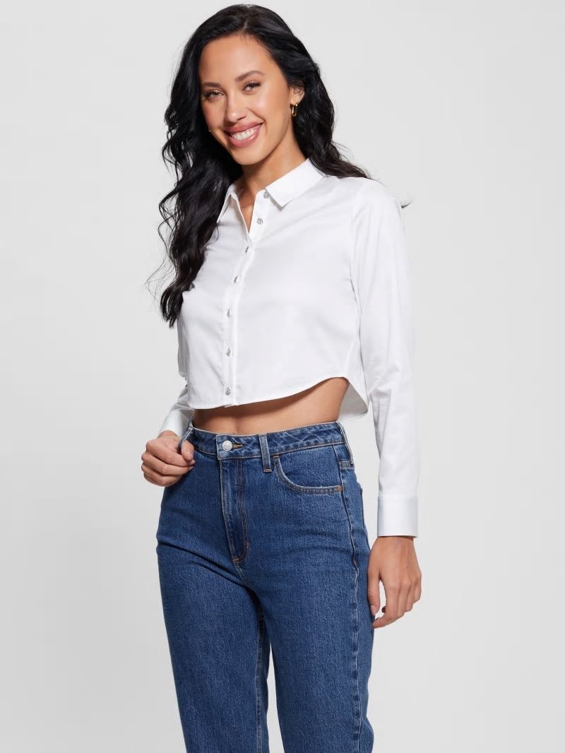 Guess Sami Cropped Button-Up Top - Pure White