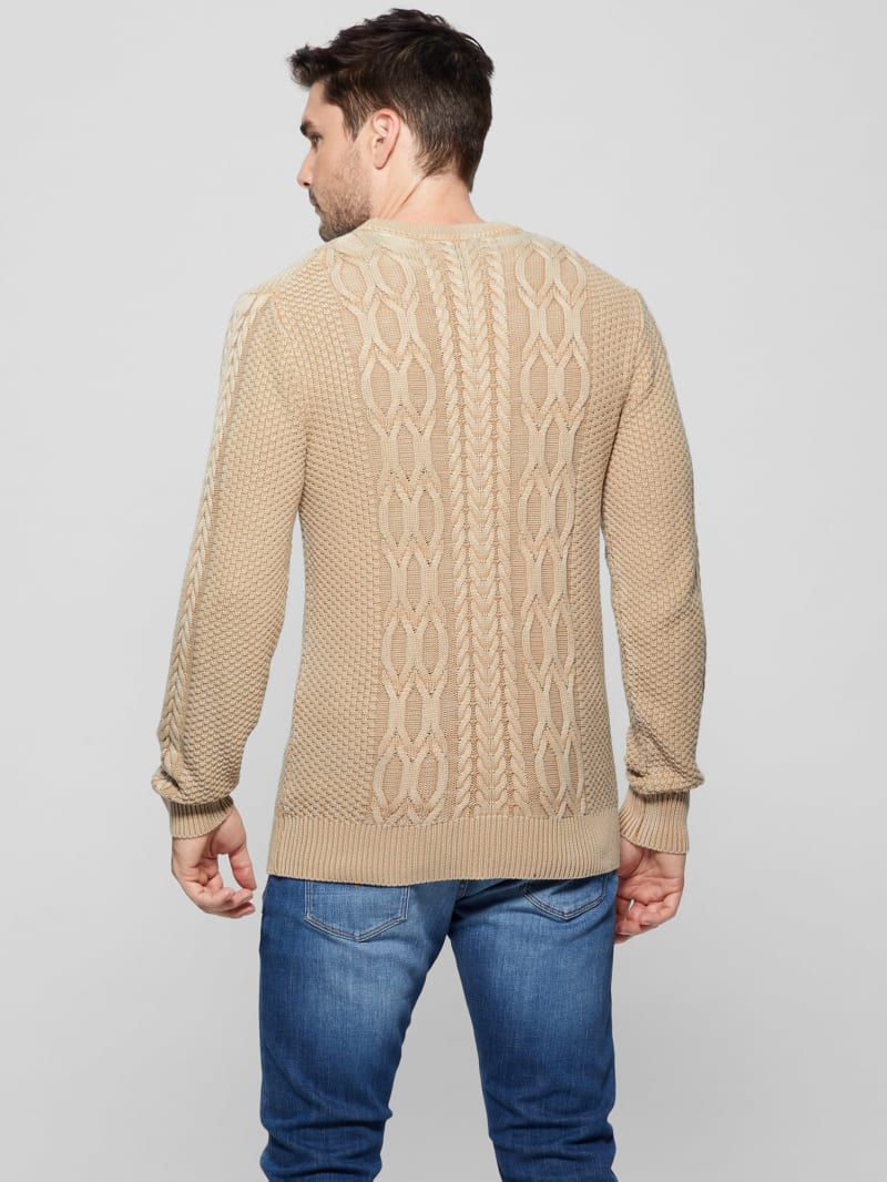 Guess Andy Cable Acid Wash Sweater - Travertine Sand