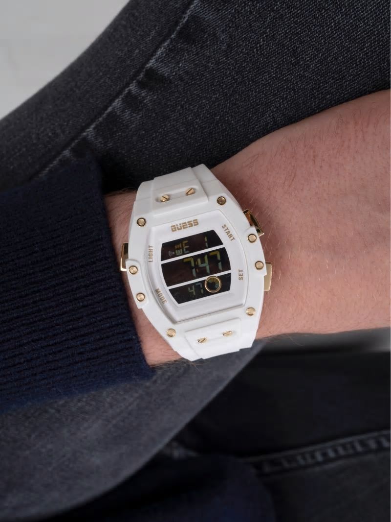 Guess Gold-Tone and White Digital Watch - White